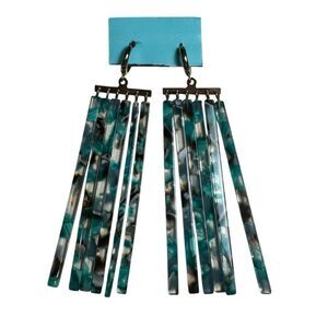 Long Blue Marbled Acrylic Fringe Earrings